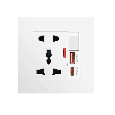 PD20W Wall Socket Type C & QC18W 3.6A USB Wall Socket Wall Charger with Universal socket with switch control USB Charger for Home and Office (White)