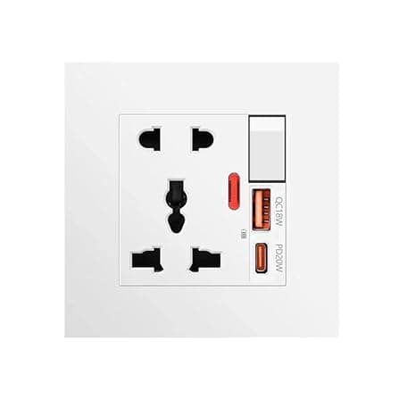 PD20W Wall Socket Type C & QC18W 3.6A USB Wall Socket Wall Charger with Universal socket with switch control USB Charger for Home and Office (White)