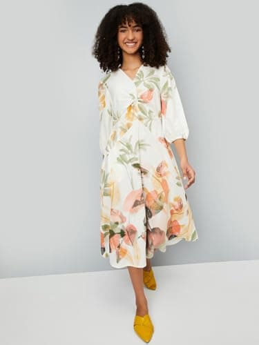 Max Kalki x Floral Print A-line Midi Dress(Multicolour_L) 5