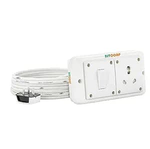 BITCORP 16A Power Extension Board with Switches with 1 Socket 1 Switch, 2500W, 1 Meter 1.5mm Electric Cord for Computer, Refrigerator, AC, TV, Home and Office Appliances