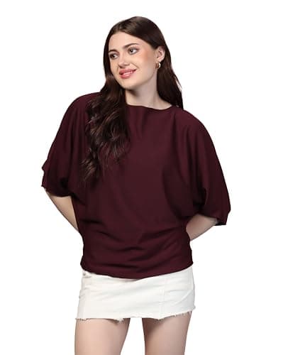 Zilcon Women Fashion Trendy Ribbed Boat Neck Top Half Sleeves Tops for Women Formal, Casual, Office, Date, Outing, Party Tops (in, Alpha, M, Regular, Maroon)