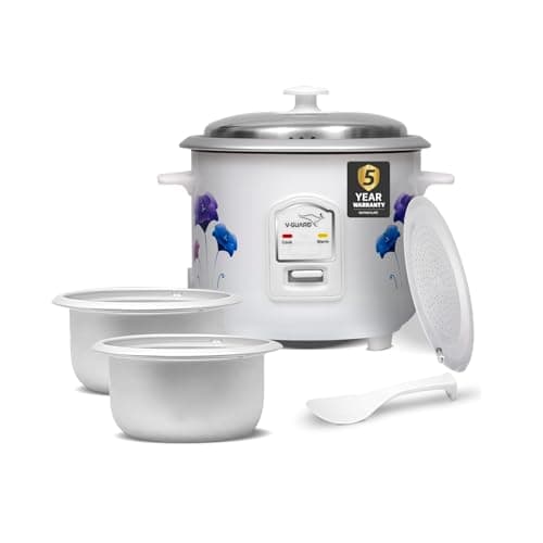 V-Guard VRC 1.0 C 1-Litre Electric Rice Cooker Small with 400 W Power (New Launch) | 2 Pots, Spatula, Rice Separator | 2-Year Product & 5-Year Heating Plate Coverage by V-Guard