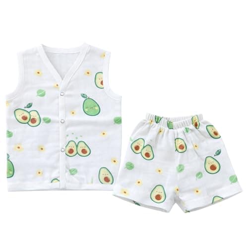Kids Muslin Cotton Co-Ord Set | Snap Button Co-ord Set | White Jabla for Baby Boys & Girls Sleeveless Vest & Shorts Set | Breathable Fabric | Daily Wear Summer Outfit for Babies (12-18 M, Avocado)
