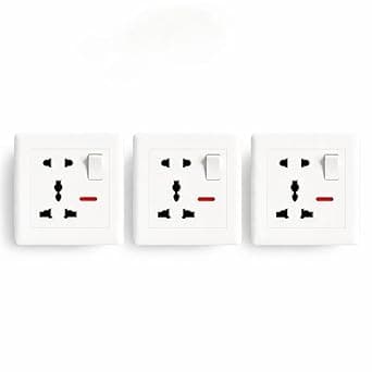 Multi Plug Universal Wall Socket with Switch & Indicator, White Electrical Power Outlet, Pack of 3
