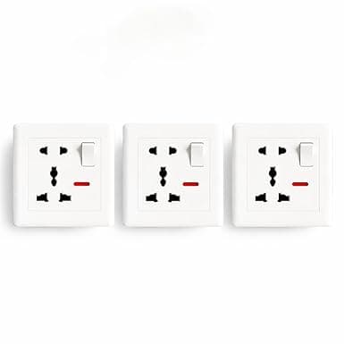 Multi Plug Universal Wall Socket with Switch & Indicator, White Electrical Power Outlet, Pack of 3