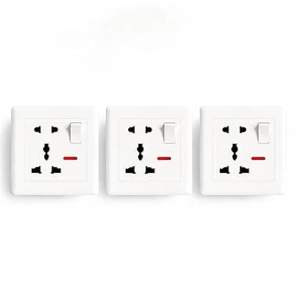 Multi Plug Universal Wall Socket with Switch & Indicator, White Electrical Power Outlet, Pack of 3