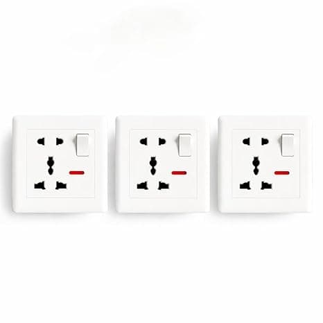 Multi Plug Universal Wall Socket with Switch & Indicator, White Electrical Power Outlet, Pack of 3
