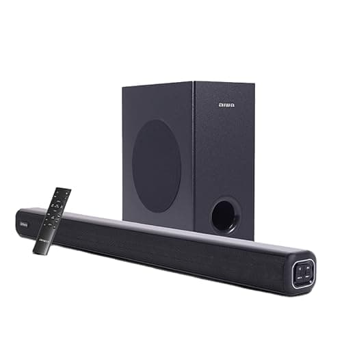 Aiwa Soundbar with Bluetooth V5.3 and Powerful Bass, 5.25 Inches Subwoofer, 2.1 Channel with Remote Control SD Card, HDMI AUX, USB and Optical Connectivity 180W Sound bar | Kabuki - AW-SSB180 (Black)