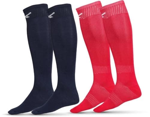 Vector X Blastic Stockings | Polyester Stretchable Material | Knee Length | Unisex | Pack of 2 Pair (NAVY-RED, SENIOR)