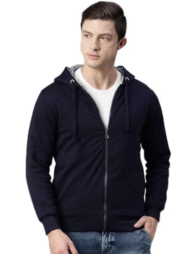 ADBUCKS Winter Wear Loose Fit Jacket Inside Full Black & White Fur & Made by Rich Cotton Fabric with Hoodies for Mens (Blue, Medium)