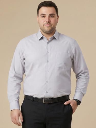 Thomas Scott Men's Premium Plus Size Regular Fit Textured Formal Shirt | 100% Cotton | Long Sleeves | Spread Collar (TS1925PS_Grey_4XL) 2