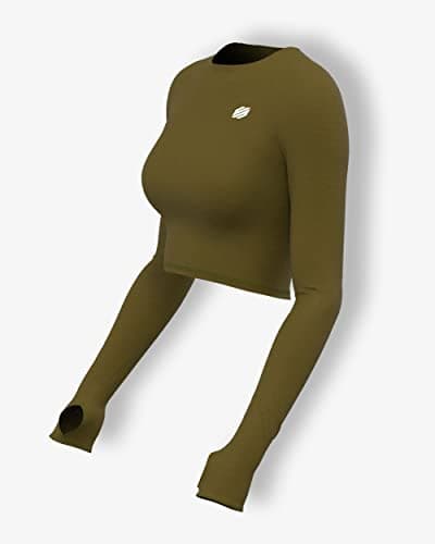 Sfytt Women's Activewear Crop Top, Long Sleeve with Thumbholes, Performance Gym Workout Top, Athletic Yoga Top, Olive, X-Small 2