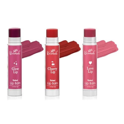 Kaumudi Handmade & 100% Natural 3in1 Lip Balm Combo (Lip Tint|Cheek Tint|Eye Shadow) made with Rose & Saffron Ess. oil | Best for Dry, Damaged & Chapped Lips | Hydrates & Moisturizes (Glow - Cherry - 