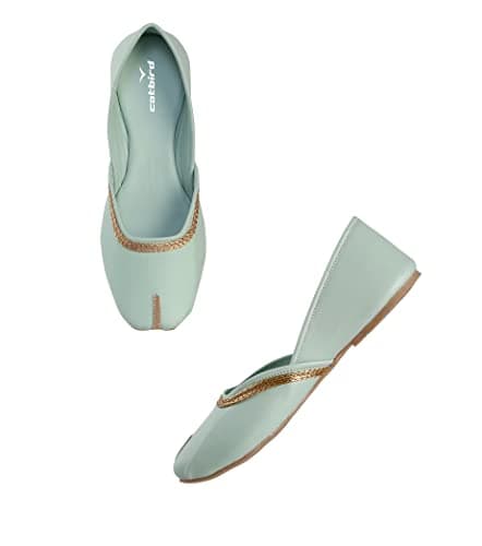 CatBird Women's Green Mojari Traditional Punjabi Jutti Ethnic Shoes 4 UK 5