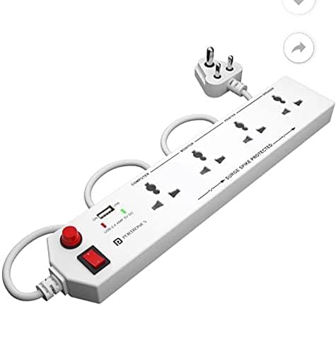 Portronics Power Plate 4 Extension Board with 4 Universal Sockets, USB Charging Port, 1.5 Meter Long Cord, 1500 Watts, Child Safety Shutter, 3 Pin Multi Plug for Home Appliances (White) 2