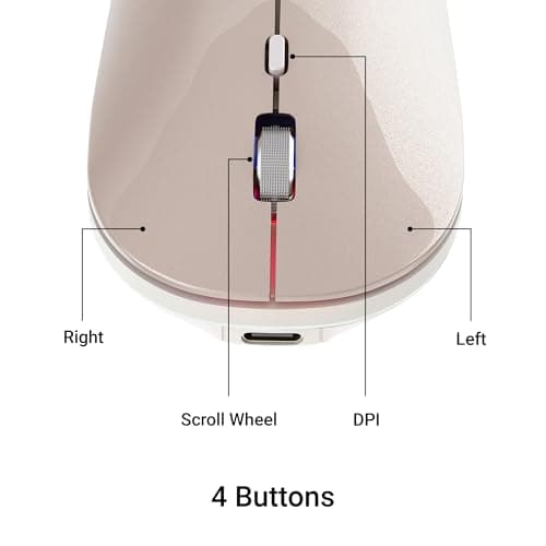 ZEBRONICS Poise Rechargeable Wireless Mouse, Dual Mode (2.4GHz + BT), Upto 1600 DPI, Silent Operation, 4 Buttons, Comfortable & Ergonomic, for Mac | Laptop | Computer (Pearl White) 5