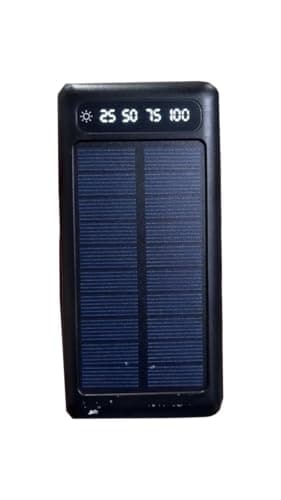 AMYTEL 10000mAh Solar Power Bank with 4 Built-in Cables, Dual USB Output, Type-C Fast Charging Portable Charger for Mobile Devices – Black