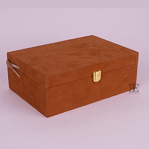 Each and Everything Luxury Classic Ornament Decorative Velvet Suede Trunk box for Gifting and Storage (Brown) | jewelry box | knick/knack | meant for alignment
