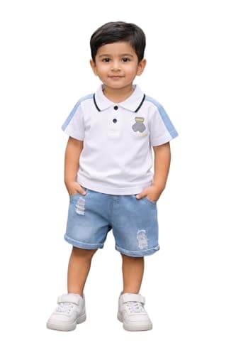 Indhrani Cotton Kids Clothes for Boys with Printed T-Shirt & Shorts | Comfortable Baby Boy Dress for Playtime & Outings | Soft Kids Dress Boy Outfit Designed for Style (White 02, 18-24 month)
