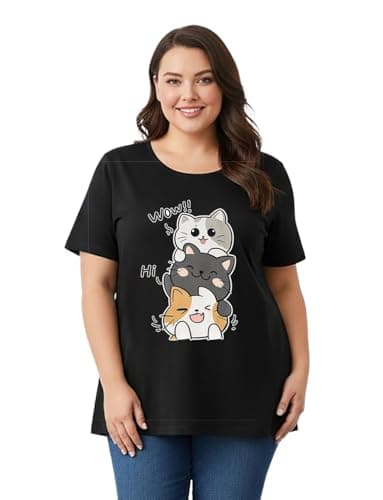 THE SOUTH STORE Womens Black Round Neck Half Sleeve Graphic Printed Plus Size Tshirt(Black_760)