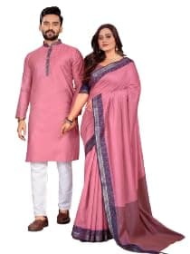 Couple Combo Set Saree and Kurta | Matching Combo for Couples | (Sree in free size)