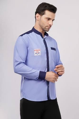HPCL Hindustan Petroleum Men’s Full Sleeve Uniform Shirt | Light Blue & Navy Blue Poly-Cotton Workwear with Mandarin Collar & Logo Patch (in, Alpha, XL, Regular) 2