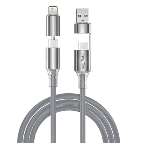 callmate Hyper Sonic 4 in 1 60W PD Fast Charging Cable, USB-A & Type-C to Type-C/Lightn-ing, Multi Charging Cord with Data Transfer, Compatible with iPhone, Android & USB-C Devices (Grey, 1.5M)
