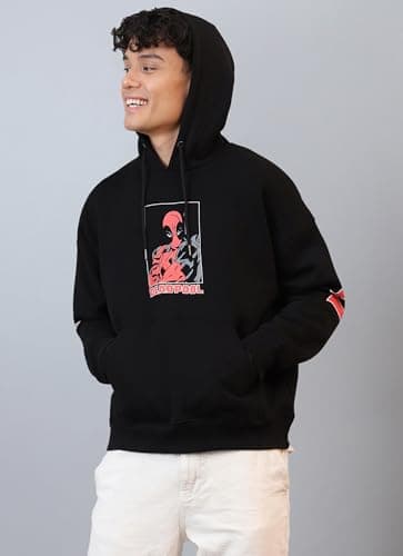 Free Authority Official Marvel Comic Deadpool Graphic Printed Black Oversized Hoodie for Men 3