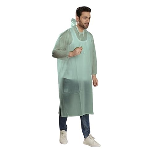 Prince Heavy Quality Reusable Rain Poncho with Hood – Waterproof Full-Length Unisex Raincoat for Men & Women – Thick & Durable Monsoon Wear for Travel, Bike & Outdoor - Green
