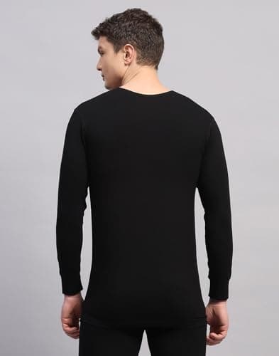 Monte Carlo Mens Regular Fit Solid Full Sleeve Round Neck Thermal Vest | Men Thermal Vest for Winter | Warm Inner Wear Top | Soft Stretchable Comfortable Body Warmer for Men Black L 5
