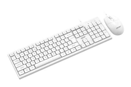 Acer OfficeMate Wired Keyboard Mouse Combo | 104 Keys Full Size Keyboard | 1200 DPI Optical Mouse | USB Plug & Play | Silent Soft Touch Keys | Ergonomic Design | Windows Compatible I White