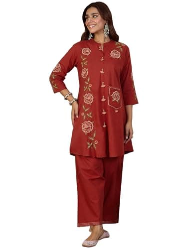 INDO ERA Women Pure Cotton Co-Ord Set | Kurta Pant Set for Casual, IESTR11557S Rust | Co Ord Set For Women Stylish |