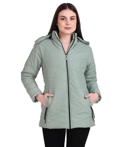 Brazo Women’s Winter Hooded Puffer Jacket with Warm Padding & Zipper Pockets (IN, Alpha, M, Regular, Pista)