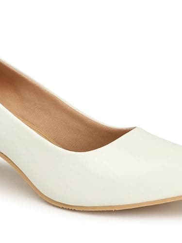 Buy Tale Women’s White Block Heel Pumps | Comfortable Slip-On Office Wear Shoes, White-8 5