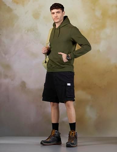Wildcraft Men Sierra Solid Cotton Blend Hooded Casual Sweatshirt, Full Sleeve - Regular fit, Olive Green, Medium 3