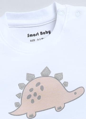 Smart Baby 100% Cotton Interlock Fabric T-Shirt and Shorts Set for Baby Boys - Soft, Lightweight, Comfortable | Cute Dinosaur Print | for 3-6 Months | Blue & Oatmeal Color (Pack of 1) 3