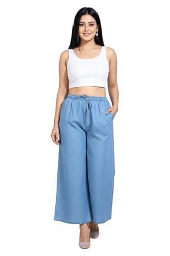 Shirpav Women's Denim Cotton Palazzo Pants, Light Blue | Regular Fit Palazzo Pant | Mid Rise | Size: S to 6XL (in, Alpha, 3XL) 2