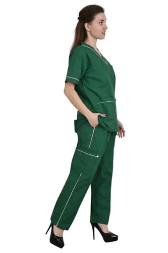 PRIME STORE INDIA V Neck 7-Pocket Scrubsuit | Flexible & Comfortable | Easily Accessible Pockets | Uniform for Doctors & Healthcare Workers (HUNTER GREEN, 32) 2