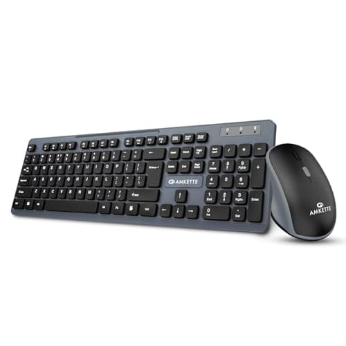 Amkette Primus NXT Wireless Keyboard and Mouse Combo | Silent Keyboard Mouse Wireless | 12 Multimedia Hotkeys | 3200 DPI | 2.4GHz Lag-Free | Long Battery | Ergonomic | Plug & Play | UV-Printed Keys