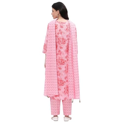 Rangriti Women Pink Cotton Straight Kurta Set_38 4