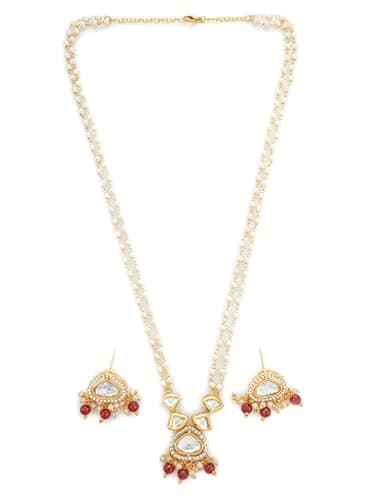 BEVOGUE Elegant Traditional Necklace Set for Women | Gold Plated Brass Jewellery with Red Stones & Pearls | Ideal Gift for Weddings, Parties & Celebrations (NK4849)