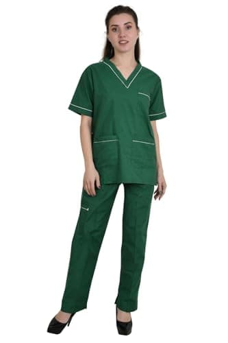 PRIME STORE INDIA V Neck 7-Pocket Scrubsuit | Flexible & Comfortable | Easily Accessible Pockets | Uniform for Doctors & Healthcare Workers (HUNTER GREEN, 32)