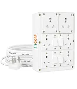 BITCORP 16A Power Extension Board with Switches with 6 Socket 4 Switch, 2500W, 8 Meter 1.5mm Electric Cord for Computer, Refrigerator, AC, TV, Home and Office Appliances