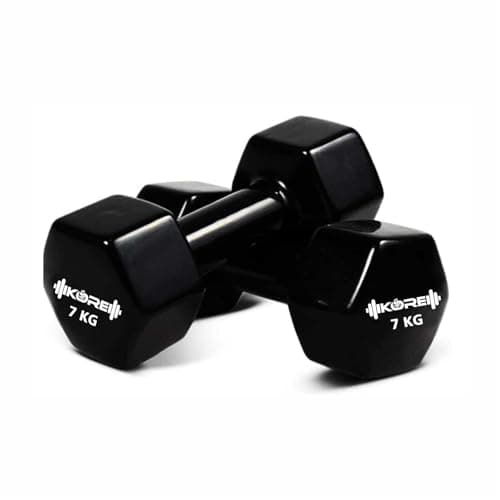 Kore Professional Vinyl 7 Kg (Set of Two) Dumbbells Home Gym Exercise Equipment for Men & Women, Vinyl Coated Hexa (Multicolor)