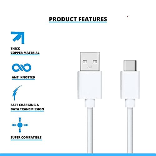 USB Cable Type c for ChromeBook Pixel Cable Original Like USB | Charging & Sync Data Cable | Rapid Quick Dash Fast Charging Cable| Type C to USB-A Cable (3.1 Amp,RW USB - White) 4