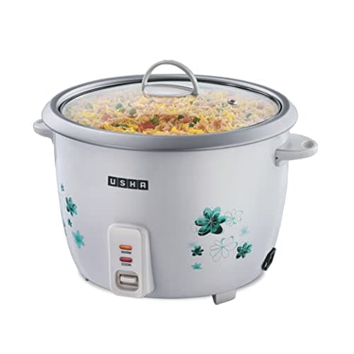 USHA RC18GS1 Steamer 700 Watt Automatic Rice Cooker 1.8 litres with Powerful Heating Element, Keep Rice Warm for 5 Hrs, Steamer, Trivet Plate & More Accessories, 5 Yrs Warranty (White)