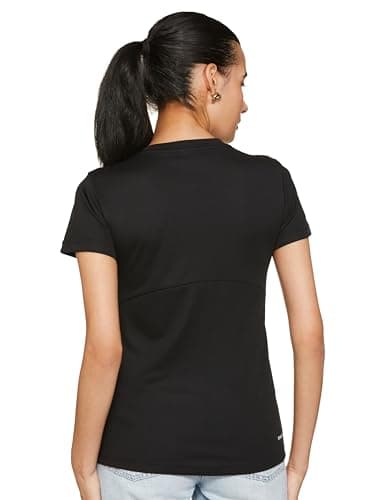 adidas Women's Polyester Geometric Regular Fit T-Shirt (Jj4204_Black/White 2