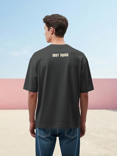 BULLMER Printed T Shirts for Men | Round Neck Cotton Mens Tees | Oversized Drop Shoulder T-Shirt for Man | Stylish Casual Tshirt for Men_Grey_Large 4