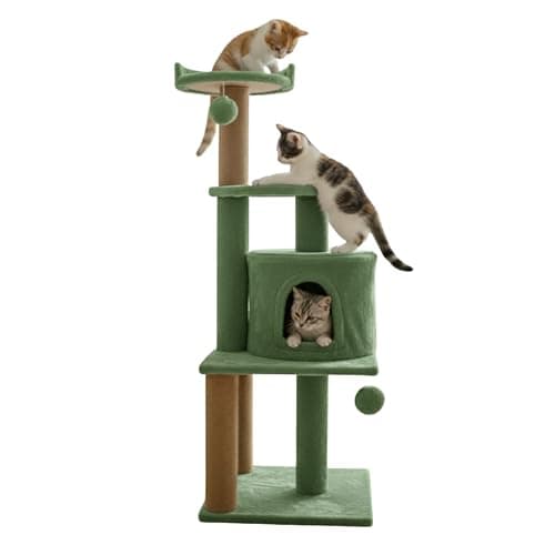 Purrway Soft Fur Activity Scratching Post/Cat Tree for Kittens & Cats - Natural Sisal Rope Triple Platform Tower (Height 43 Inch) (FURR - 3FLORR - Green)