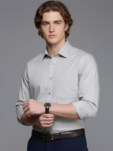 Raymond Men Slim Fit Structure Pattern Pure Cotton Semicutaway Collar Full Sleeve Formal Shirt Medium Grey 2